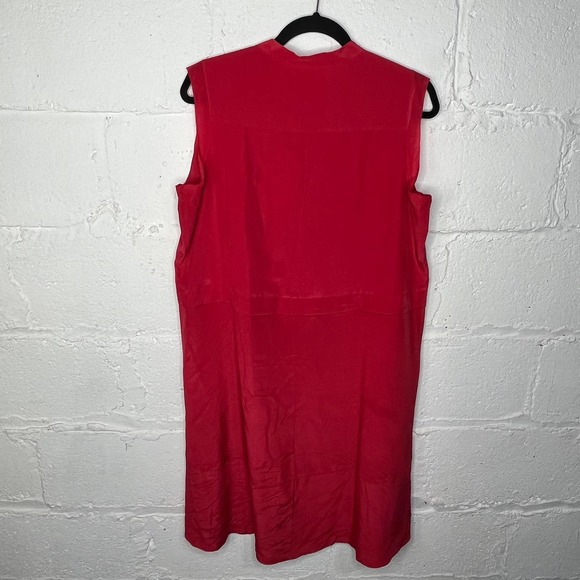 Madewell Women's Red Silk Half Button Sleeveless High Low Shirt Dress Size 12 - Picture 3 of 6
